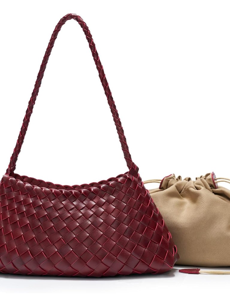 Small Woven Purse For Women, Vegan Leather Shoulder Bag, Slouchy Tote Bag With I